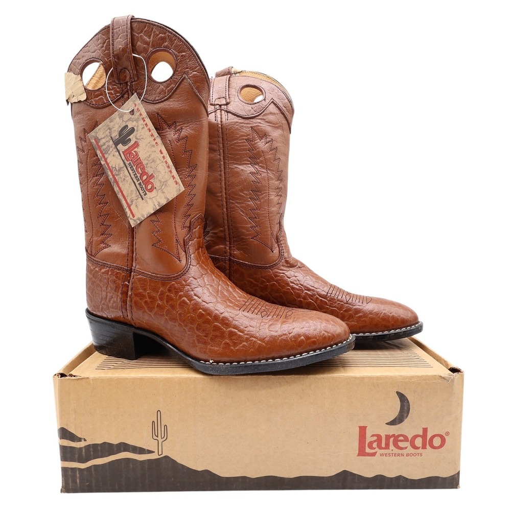 Laredo Tan Bullhide Western Boots‎ Boys 2D Tan Leather NWT Deadstock CB293